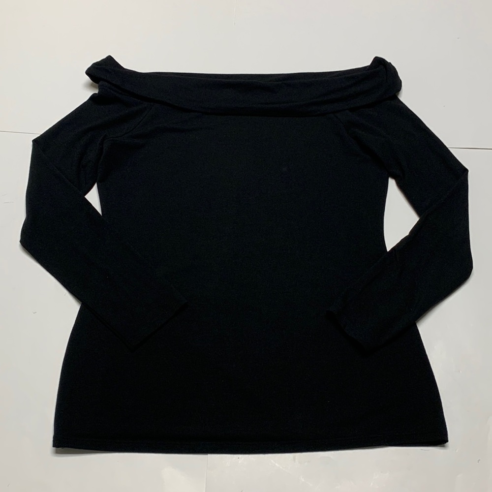 White House Black Market Black Long Sleeve Off the Shoulder Shirt